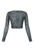 Break It Off Denim Print Mesh Top Crop Top EDGE